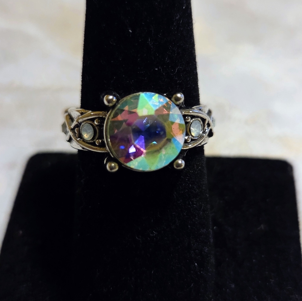 paparazzi Iridescent Round Crystal Ring - Silver Tone - Multicolor